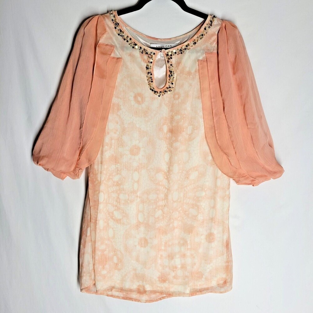 American Glamour by Badgley Mischka Shirt Dress Size L Gems Beaded Embellished